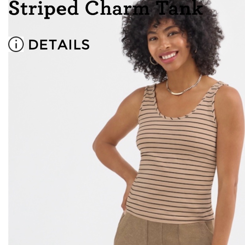 CAbi Charm Camel and Black Striped Scoop Tank